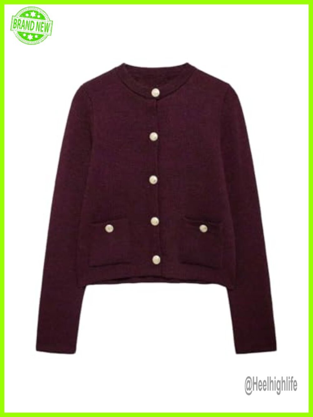 Button Up Cardigan Sweater Long Sleeve Crew Neck Pockets Loose Knit